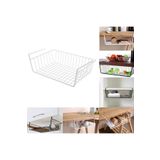 Feronyahome & Garden Paslanmaz Metal Kanguru Raf Altı Sepeti [Beyaz] Kanguru Raf Çelik Sepet Askılı Raf Düzenleyici Sepet