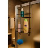 Feronyahome & Garden Siyah 2 Katlı Askılı Banyo Duş Rafı Sabunluk Duşakabin Şampuanlık Siyah