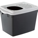 Ferplast Üstten Girişli Jumpy Kedi Kumu Kutusu; Üst Çöp Izgaralı Anti Köpek Çöp Kutusu; 22,56 x 15,28 x 15,56; Siyah ve Krem