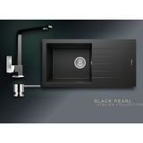 Ferra Black Pearl Assos 86 Xl P011 86X43,5 cm Granit Evye Seti, Göksu Siyah Krom Batarya, Gl General Parlak Sabunluk, Batarya Deliği Açılabilir