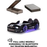 Ferramini Bazalı Arabalı Yatak Kapıları Açılan Mustang Full Ledli Kumandalı ve Müzikli + Ortopedik Yatak