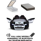 Ferramini Bazalı Polis Arabalı Yatak Kapıları Açılan Mustang Full Ledli Kumandalı ve Müzikli + Ortopedik Yatak