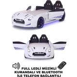 Ferramini Beyaz Arabalı Yatak Kapıları Açılan Gtr Full Ledli Kumandalı Ve Müzikli