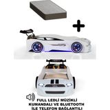 Ferramini Beyaz Arabalı Yatak Mst Full Ledli Kumandalı + Ortopedik Yatak - 90 x 190 cm