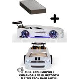 Ferramini Beyaz Arabalı Yatak MST Full Ledli Kumandalı + Ortopedik Yatak