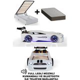 Ferramini Beyaz Arabalı Yatak Sport Mst Full Ledli Kumandalı Baza Ortopedik Yatak - 90 x 190 cm