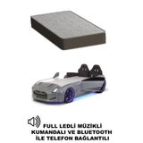 Ferramini Gri Arabalı Yatak Kapıları Açılan GTR Full Ledli Kumandalı ve Müzikli + Ortopedik Yatak