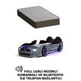 Ferramini Gri Arabalı Yatak Kapıları Açılan Mustang Full Ledli Kumandalı Ve Müzikli + Ortopedik Yatak