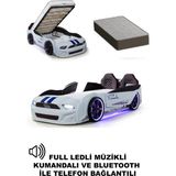 Ferramini Kapıları Açılan Mustang Full Ledli Kumandalı ve Müzikli + Ortopedik Yatak Bazalı Arabalı Yatak - Beyaz - renk