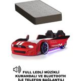 Ferramini Kırmızı Arabalı Yatak Kapıları Açılan Mustang Full Ledli Kumandalı Ve Müzikli + Ortopedik Yatak