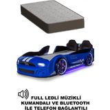 Ferramini Mavi Arabalı Yatak Kapıları Açılan Mustang Full Ledli Kumandalı Ve Müzikli + Ortopedik Yatak