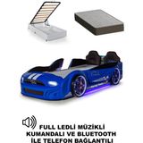 Ferramini Mavi Bazalı Kapıları Açılan Mustang Full Ledli Kumandalı ve Müzikli + Ortopedik Yatak - renk