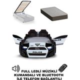 Ferramini Polis Bazalı Arabalı Yatak Kapıları Açılan Mustang Full Ledli Kumandalı ve Müzikli + Ortopedik Yatak - Beyaz - Siyah - renk