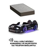 Ferramini Siyah Arabalı Yatak Kapıları Açılan Mustang Full Ledli Kumandalı Ve Müzikli + Ortopedik Yatak