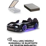 Ferramini Siyah Kapıları Açılan Mustang Full Ledli Kumandalı ve Müzikli + Ortopedik Yatak Bazalı Arabalı Yatak - renk