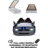 Ferraminii Bazalı Arabalı Yatak Kapıları Açılan Mustang Full Ledli Kumandalı ve Müzikli - Gri - RENK