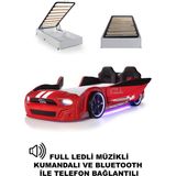 Ferraminii Bazalı Arabalı Yatak Kapıları Açılan Mustang Full Ledli Kumandalı ve Müzikli - Kırmızı - RENK
