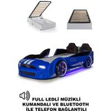 Ferraminii Bazalı Arabalı Yatak Kapıları Açılan Mustang Full Ledli Kumandalı ve Müzikli - Mavi - RENK