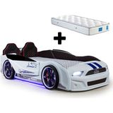 Ferraminii Beyaz Arabalı Yatak Kapıları Açılan Mustang Full Ledli Kumandalı ve Müzikli + Ortopedik Yatak - 90 x 190 cm