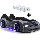 Ferraminii Gri Arabalı Yatak Kapıları Açılan Mustang Full Ledli Kumandalı ve Müzikli + Ortopedik Yatak - 90 x 190 cm