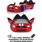 Ferraminii Kırmızı Arabalı Yatak Kapıları Açılan Mustang Full Ledli Kumandalı ve Müzikli - 90 x 190 cm