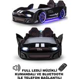 Ferraminii Siyah Arabalı Yatak Kapıları Açılan Mustang Full Ledli Kumandalı ve Müzikli - 90 x 190 cm