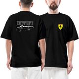 Ferrari Ghost Ön Arka Baskılı Siyah Oversize Tişört - XL