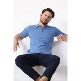 Ferraro A.Havacı Polo Yaka Fermuarlı Erkek Pamuk Triko T-Shirt-Mavi