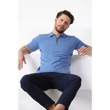 Ferraro A.havacı Polo Yaka Fermuarlı Erkek Pamuk Triko T-Shirt - XL - Mavi