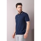 Ferraro A.laci/beyaz Yaka Şerit Düğmeli Erkek Pamuk Triko T-Shirt - Lacivert-Beyaz
