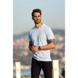 Ferraro A.mavi/beyaz Kuşgözü Desenli Polo Yaka Erkek Triko T-Shirt - 3XL