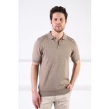 Ferraro Bej Fermuarlı Polo Yaka %100 Pamuk Erkek Triko T-Shirt