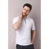 Ferraro Beyaz Polo Yaka Fermuarlı Erkek Pamuk Triko T-Shirt - 3XL