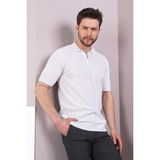 Ferraro Beyaz Polo Yaka Fermuarlı Erkek Pamuk Triko T-Shirt - 4XL