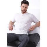 Ferraro Beyaz Polo Yaka Fermuarlı Erkek Pamuk Triko T-Shirt - XXL