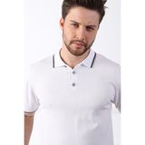 Ferraro Beyaz/bej Yaka Şerit Düğmeli Erkek Pamuk Triko T-Shirt - Beyaz - Renkli
