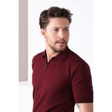 Ferraro Bordo Polo Yaka Fermuarlı %100 Pamuk Erkek Triko T-shirt