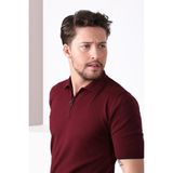 Ferraro Bordo Polo Yaka Fermuarlı Erkek Pamuk Triko T-Shirt