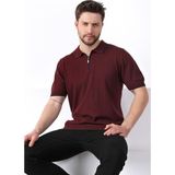 Ferraro Bordo Yaka Şerit Fermuarlı Erkek Pamuk Triko T-Shirt - XL