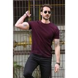 Ferraro Bordo/laci Kuşgözü Desenli Bisiklet Yaka Erkek Triko T-Shirt
