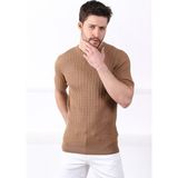 Ferraro Camel Bisiklet Yaka Erkek Pamuk Triko T-Shirt - 4 XL - Kahverengi