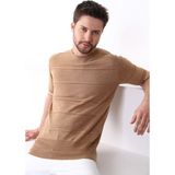Ferraro Camel Bisiklet Yaka Erkek Pamuk Triko T-Shirt - Kahverengi