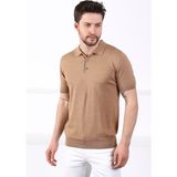 Ferraro Camel Polo Yaka Düz Renk Erkek Pamuk Triko T-Shirt - 4 XL
