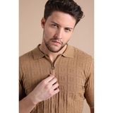 Ferraro Camel Polo Yaka Fermuarlı Erkek Pamuk Triko T-Shirt - 3XL - Kahverengi