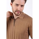 Ferraro Camel Polo Yaka Fermuarlı Erkek Pamuk Triko T-Shirt - 4 XL - Kahverengi