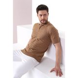 Ferraro Camel Polo Yaka Fermuarlı Erkek Pamuk Triko T-Shirt - XL - Kahverengi
