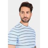 Ferraro Erkek Çizgili Delikli Bisiklet Yaka Triko T Shirt - Mavi Lacivert