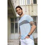 Ferraro Erkek Desenli Delikli Bisiklet Yaka Triko T Shirt - Mavi Lacivert
