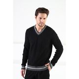 Ferraro Füme/siyah V Yaka %100 Kuzu Yünü Erkek Kazak - XL - Füme - Siyah