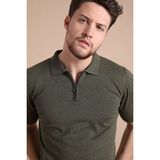 Ferraro Haki Polo Yaka Fermuarlı Erkek Pamuk Triko T-Shirt - XL